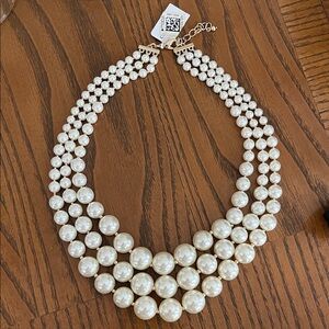 Charter Club Faux Pearl 3-Row Collar Necklace NWT
